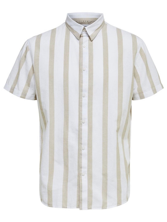 Selected Reg New Linen Shirt SS Classic - Incense/Stripes